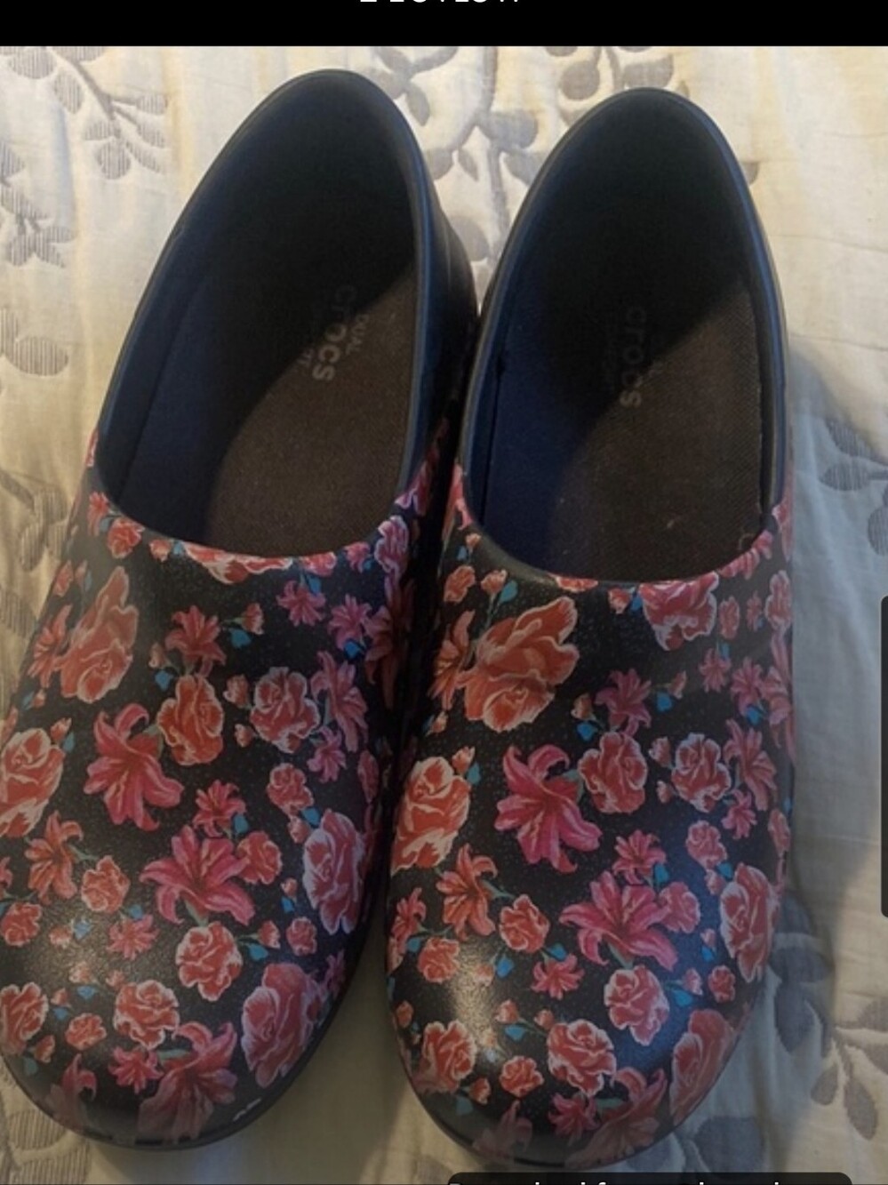 Crocs Neria Pro II Graphic Work Clogs Women's Size 9 Black Floral Slip Resistant